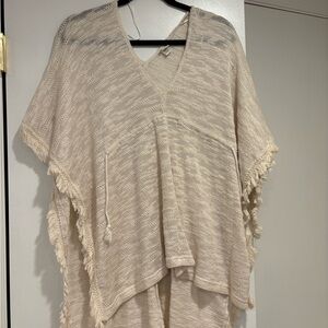 L*Space Cream Fringe Poncho Top